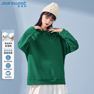 真維斯（JEANSWEST）衛(wèi)衣女連帽2025春夏款寬松顯瘦ins潮長袖帽衫外套純色墨綠色XL