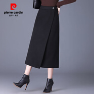 皮爾卡丹（pierre cardin）毛呢半身裙女秋冬新款氣質長裙一片式別致獨特裙子直筒開叉包臀裙 黑色 XL 116-125斤