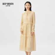 深呼吸DEEP BREATH女裝簡(jiǎn)約木耳領(lǐng)洋裝高腰寬松小黑連衣裙8500147 鵝黃 S (2碼)