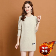 恪信冬天矮個(gè)子中長(cháng)款毛衣打底衫小個(gè)子女生秋冬圓領(lǐng)時(shí)尚低領(lǐng)套頭中長(cháng) 米白色加絨加厚 M90110斤