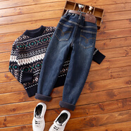 泱米男童藍色瘦版牛仔褲中大童春秋季褲子兒童修身小腳褲洋氣長(cháng)褲 藍色  一體絨款(不含腰帶) 150 碼，建議身高150cm左右