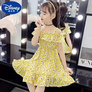 迪士尼（Disney）女童連衣裙夏裝2025新款中大童碎花裙子夏季小女孩洋氣公主連衣裙 黃色碎花 保證 140 適合身高125-135cm