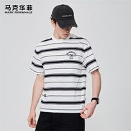 馬克華菲短袖T恤男夏季寬松透氣舒適男士上衣條紋學(xué)生男裝 本白 52/L 