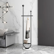 密林網(wǎng)紅衣帽架落地臥室家用室內簡(jiǎn)易金屬不占空間掛衣架輕奢立式衣架 簡(jiǎn)約款黑色衣架+白色大理石