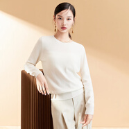 春竹【商場(chǎng)同款】100純羊毛圓領(lǐng)羊毛衫女長(cháng)袖針織衫打底衫毛衣女套衫 歐白 L （105CM）