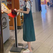 黛芙熙單件/套裝牛仔背帶裙森女系中長款過膝洋氣時(shí)尚減齡連衣裙夏季薄 綠色單件裙子 S 建議100斤以下