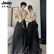 JEEP SPIRIT新中式情侶裝中國風(fēng)提花襯衫馬面裙春夏季漢服襯衣唐裝訂婚套裝 襯衫/黑馬面裙 單套 2XL