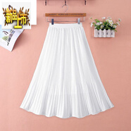 初徑2025夏季新款韓版百褶裙中長(cháng)款雪紡a字半身裙女拼接顯瘦大擺中裙 白色 9910雪紡百褶裙 均碼(1尺8-2尺5腰圍)