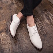 藝佰健男士休閑皮鞋青年時(shí)尚透氣男鞋系帶尖頭白色皮鞋男商務(wù)正裝鞋婚鞋 白色 42