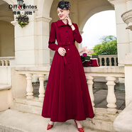 帝弗·潤馳新款酒紅色女神范長(cháng)款襯衫裙到腳踝氣質(zhì)簡(jiǎn)約歐美連衣裙 酒紅色 L