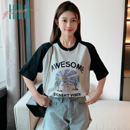 Halo Queen短袖T恤女夏季韓版植物印花半袖女裝潮流上衣女H143T1412