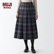 無印良品 MUJI 女式 羊毛混 抽褶裙 半身長裙秋冬季 百褶裙 BEK44A2A 棕色格紋 M