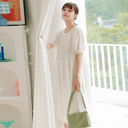 米度麗【清倉】米度麗孕婦裝夏裝連衣裙夏季泡泡袖娃娃裙夏款上衣 70089 米白色 L