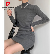 皮爾卡丹大·衣內(nèi)搭連衣裙黑色打底包臀裙女秋冬季2023新修身顯瘦針織套裝 灰色半高領(lǐng)包臀裙 XL 褶皺/一整套/半高領(lǐng)/磨毛