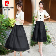 皮爾卡丹（pierre cardin）法式小香風(fēng)方領(lǐng)連衣裙女夏季2025年新款感減齡半身裙兩件套裝 黑色【茶系穿搭套裝小個(gè)子/御姐 S 【夏裝又a又颯/俏皮活潑收腰/小