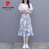 皮爾卡丹雪紡碎花連衣裙女裝2025年夏季新款仙氣收腰早春夏時尚薄裙子針織 藍色套裝【套裝】 L 建議105-115斤