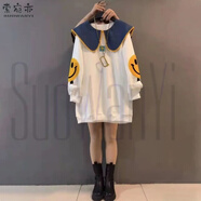 索宛亦（SUOWANYI）2022秋裝韓版新款大碼女裝胖mm寬松顯瘦中長款套頭長袖冬季衛(wèi)衣女 白色笑臉【春秋】 XL 【建議120-140斤】