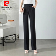 皮爾卡丹（pierre cardin）杏色直筒褲女春秋季新款黑色彈力修身高腰垂感顯瘦寬松休閑褲西褲 黑色直筒褲【彈力面料】 L 97-107斤