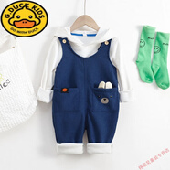 G.DUCKKIDS童裝背帶褲新品嬰兒加絨春春秋款按扣開(kāi)襠男童兒童燈芯絨褲女寶寶 牛仔藍 100 cm