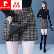 皮爾卡丹（pierre cardin）毛呢格子短褲女秋冬靴褲女韓版高腰不規(guī)則半身裙顯瘦外穿休閑裙褲 格子 加厚毛呢版 M 95105斤