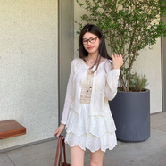 古品麗開(kāi)衫外套女2025秋季外搭鏤空防曬衣披肩針織罩衫 米白色 薄款 均碼