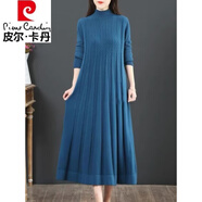 皮爾卡丹（pierre cardin）品牌女裝純羊毛裙女長(zhǎng)款秋冬寬松毛衣打底衫針織連衣裙今年流行的 藍(lán)色 M