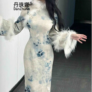 丹珠娜（DanZhuNa）新中式連衣裙2024新款國(guó)風(fēng)厚款倒溫柔文藝范復(fù)古改良旗袍秋冬長(zhǎng)裙 晚香玉 S