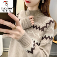 啄木鳥(niǎo)羊毛衫女【加絨加厚】半高領(lǐng)毛衣女冬2026新款提花外穿針織打底衫 卡其色【厚度】 常規 S (建議80-95斤)