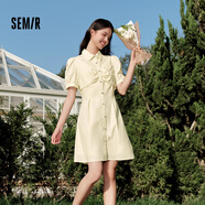 森馬（Semir）【連衣裙合輯】夏天女法式慵懶風(fēng)裙子復古學(xué)院風(fēng)針織裙雪紡碎花裙 G款凈色襯衫裙-淡黃31401 XS