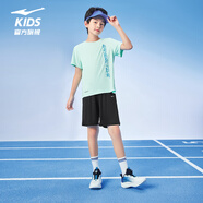 鴻星爾克（ERKE）童裝男大小童運動套裝兒童夏季五分褲短袖套裝淺冰綠110