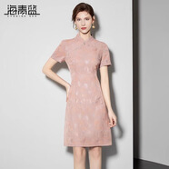 海青藍(lán)（CYANINE SEA）新中式立領(lǐng)盤扣改良旗袍裙子2024夏季新款蝴蝶提花連衣裙女設(shè)計(jì)感 粉色 M