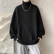 Shelley Jones 高領(lǐng)毛衣男士冬季新款美式復(fù)古上衣打底針織衫潮牌ins情侶裝線衣 MY1214 黑色 2XL [建議140-160斤]