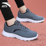 安踏男鞋減震跑步鞋冬季新款輕便休閑鞋旗艦紅色皮面運動(dòng)鞋男 5529-2深灰/黑/安踏白 【革面】 42.5