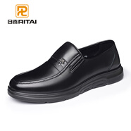 日泰（RITAI）皮鞋男真皮春新品套腳休閑皮鞋牛皮軟皮厚底舒適中年爸爸鞋 黑色 39