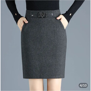 皮爾卡丹（pierre cardin）冬季毛呢半身裙包臀裙高腰短裙秋冬女西裝裙包裙呢子一步裙子冬裙 灰色 M (適合85斤到98斤)