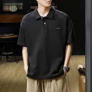 范哲爵paolo衫男夏季男士POLO感翻領(lǐng)短袖t恤寬松大碼簡(jiǎn)約復古體恤 黑色2 XL 130-150斤