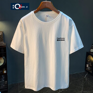 謙集（QIANJI）100純棉短袖T恤男字母刺繡夏季薄款白色體恤衫潮流休閑半袖上衣男 白色 L 適合125-145斤穿