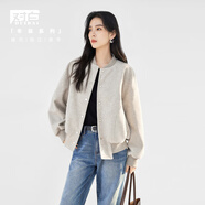 對白美式休閑棒球服毛呢短外套女2024年秋冬新款小個(gè)子寬松夾克衫 燕麥色 S