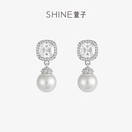 萱子（SHINE）白色戀人系列璀璨精致方糖灰珠耳釘高級(jí)感耳環(huán)送禮七夕禮物 耳釘 3克