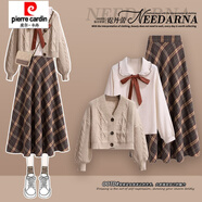 皮爾卡丹（pierre cardin）小香風(fēng)毛衣裙美拉德穿搭早秋季女裝2025新款今年流行漂亮套裝裙子 卡其毛衣【單件】 L