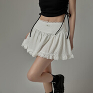 CHUU蕾絲邊拼接半身裙女2025夏季新品甜美減齡洋氣百搭褶皺短裙 白色 S