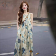 可茵（Keyin）春季連衣裙女裝套裝2025年新款鹽系時尚減齡牛仔外套水墨畫裙子女 碎花裙【單件】 L