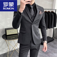 羅蒙（ROMON）男士商務(wù)休閑西服套裝男秋冬款修身正裝加厚雙開叉小西裝結(jié)婚禮服 深灰色 【兩?？邸?S 二件套：西裝+褲子