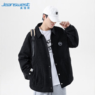 真維斯（JEANSWEST）夾克男2025春夏季寬松翻領(lǐng)落肩長(zhǎng)袖潮男外套復(fù)古男士黑色3XL