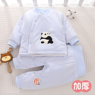 小三月男女寶寶夾棉衣服冬季嬰兒加厚分體兩件套裝棉衣棉褲冬裝棉服外穿 A107套裝國寶熊貓藍 90碼，建議21-26斤
