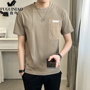 富貴鳥(niǎo)（FUGUINIAO）新款短袖男夏季拼接圓領(lǐng)修身款男裝t恤潮流純色口袋百搭體.恤半袖 灰綠 3XL