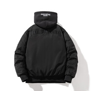 2025新款復古字母刺繡加厚棒球服男女情侶寬松薄款外套飛行員夾克 黑色【冬季棉衣】+黑色帽子 XL