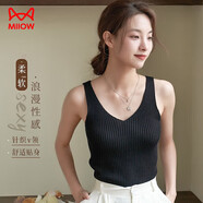 貓人（MiiOW）無尺碼針織背心女士吊帶背心打底衫女春秋V領(lǐng)美背修身內(nèi)搭 黑色