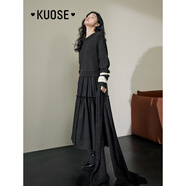 闊色（kuose）假兩件毛衣拼接紗裙連衣裙女秋冬季新款黑色長(zhǎng)裙子圍巾 圍巾黑色 F