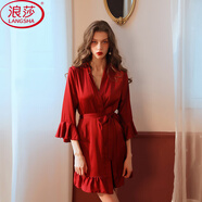 浪莎性感睡袍女法式開衫睡衣寬松高級(jí)感情人節(jié)冰絲伴娘氣質(zhì)女睡衣浴袍